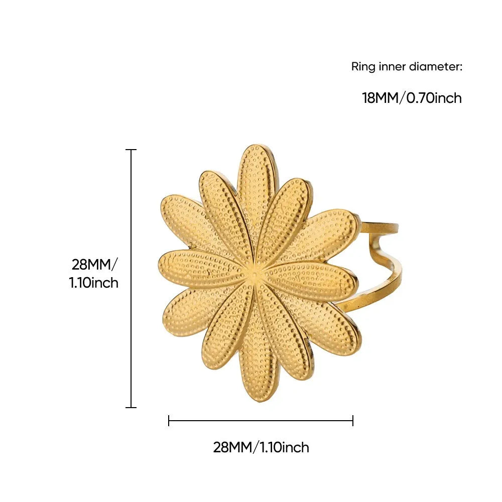 Stainless steel open mouth hollow flower ring for women in gold finish, JZ7020 series