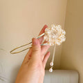 Retro peony flower tassel U-shaped hairpin for women in purple and white colour options