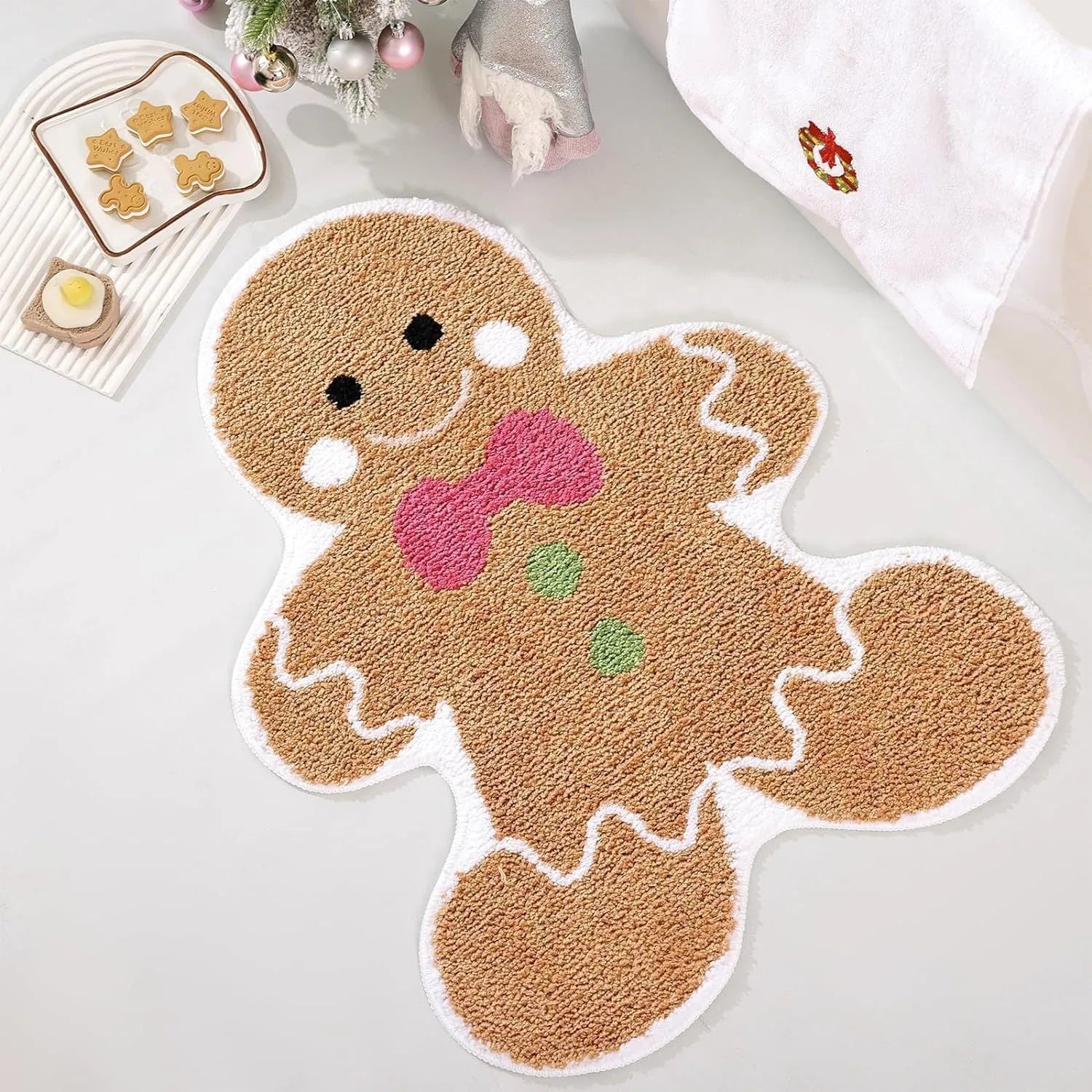 Christmas themed irregular shape hallway mat with festive patterns and anti-slip bottom options