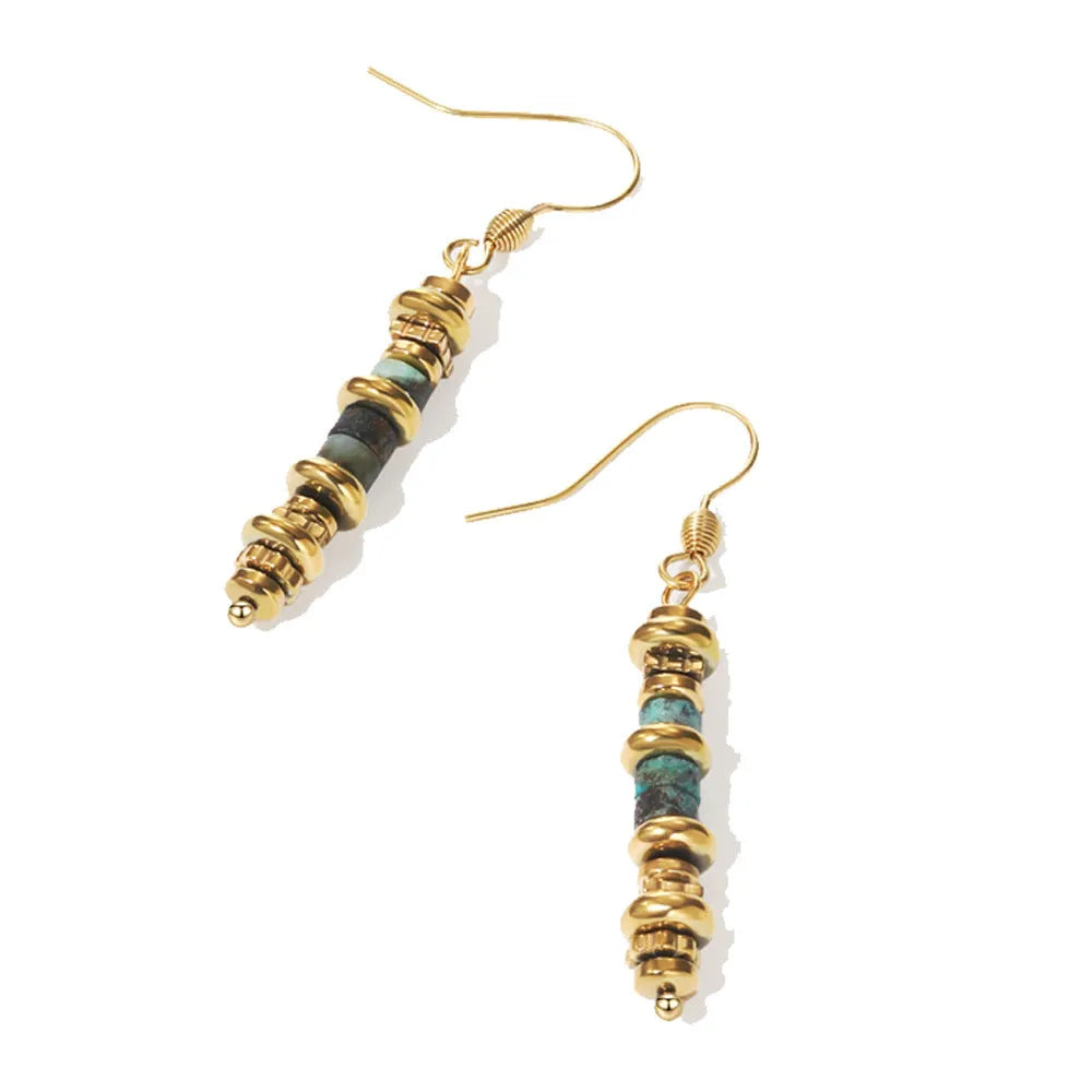 Women's silver geometric dangle earrings with retro design and titanium steel construction
