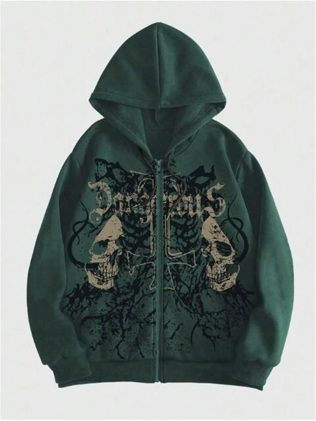 Men's black Harajuku style hooded sweatshirt with skull pattern hot stamping print and long sleeves