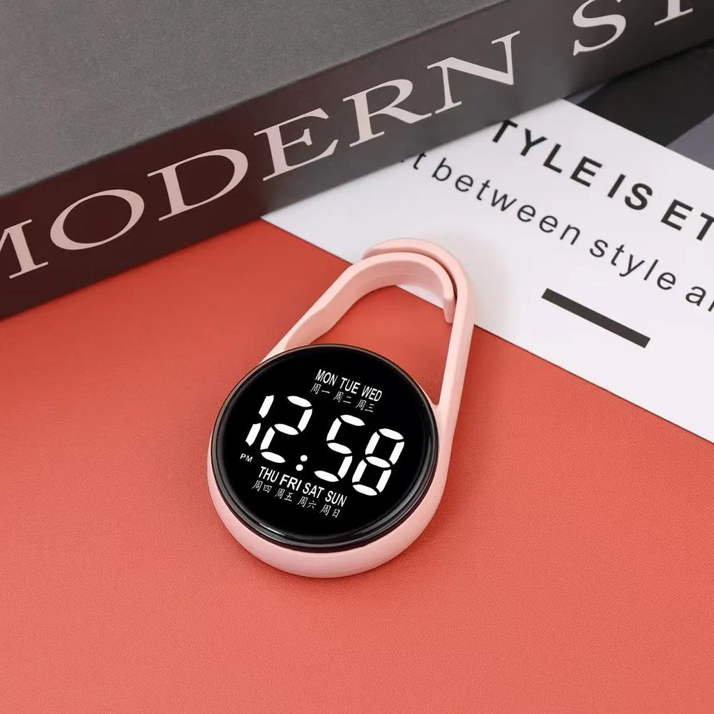 LED luminous digital watch with plastic strap in selected colour, showing number display on plastic mirror.