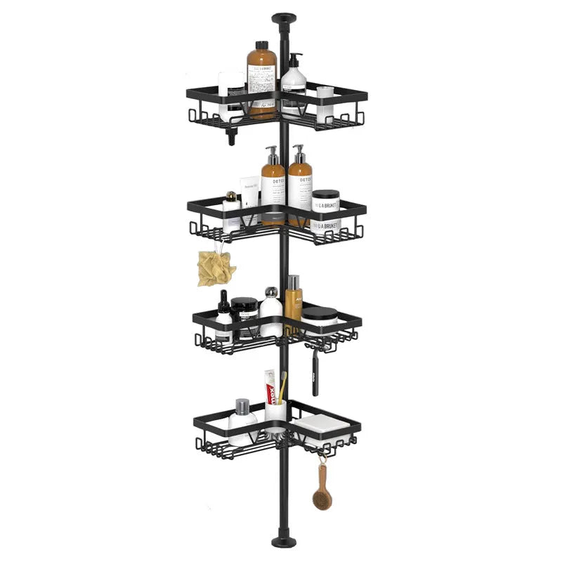 Retractable stainless steel bathroom storage rack with four layers and modern design