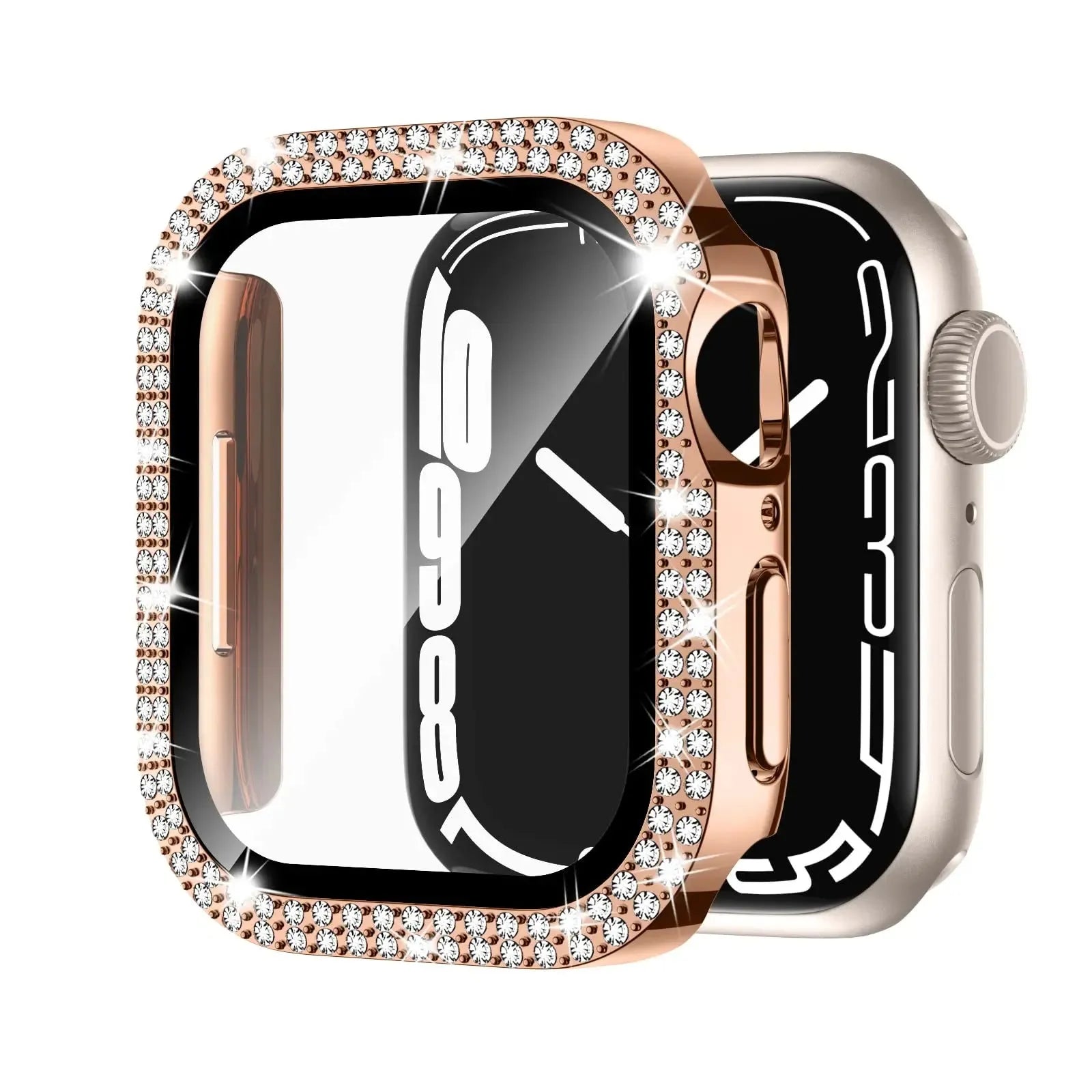 Apple Watch case in multiple colours with double diamond glass and peep-proof design on a wrist.