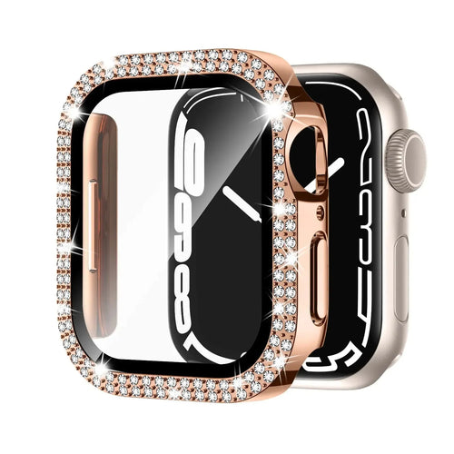 Apple Watch case with Double Diamond glass and privacy screen in rose gold colour for a 44mm model.