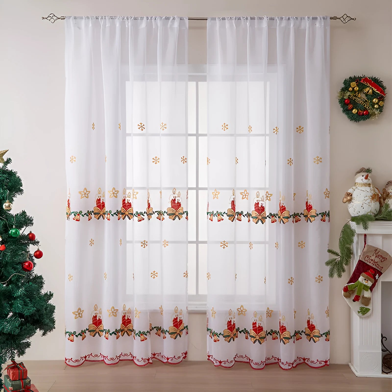 American Christmas curtain with snowflake embroidery design in semi-sunshade fabric
