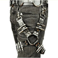 Black women's leggings with PU leather ankle accessories and leather detailing