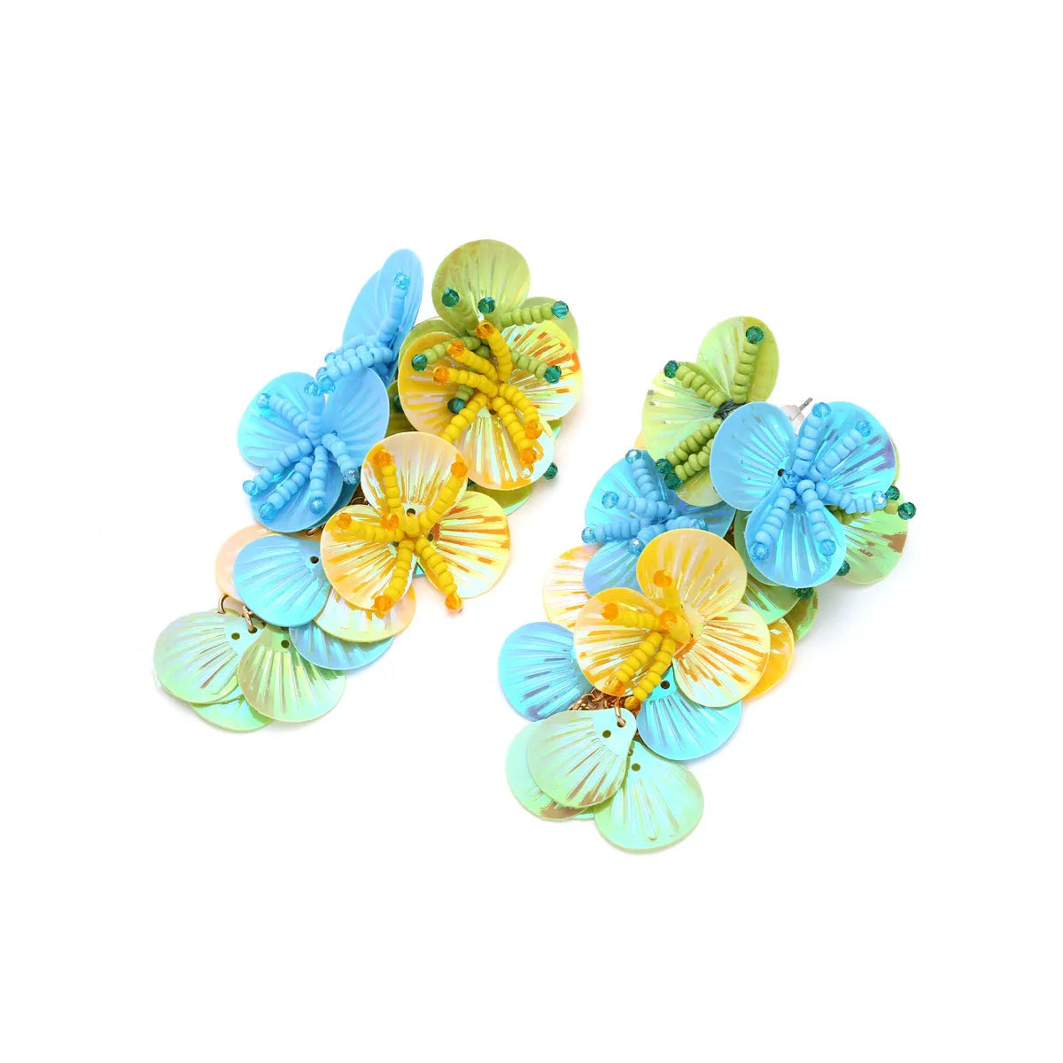 Handmade colourful beaded flower and leaf earrings in exaggerated European American dopamine style