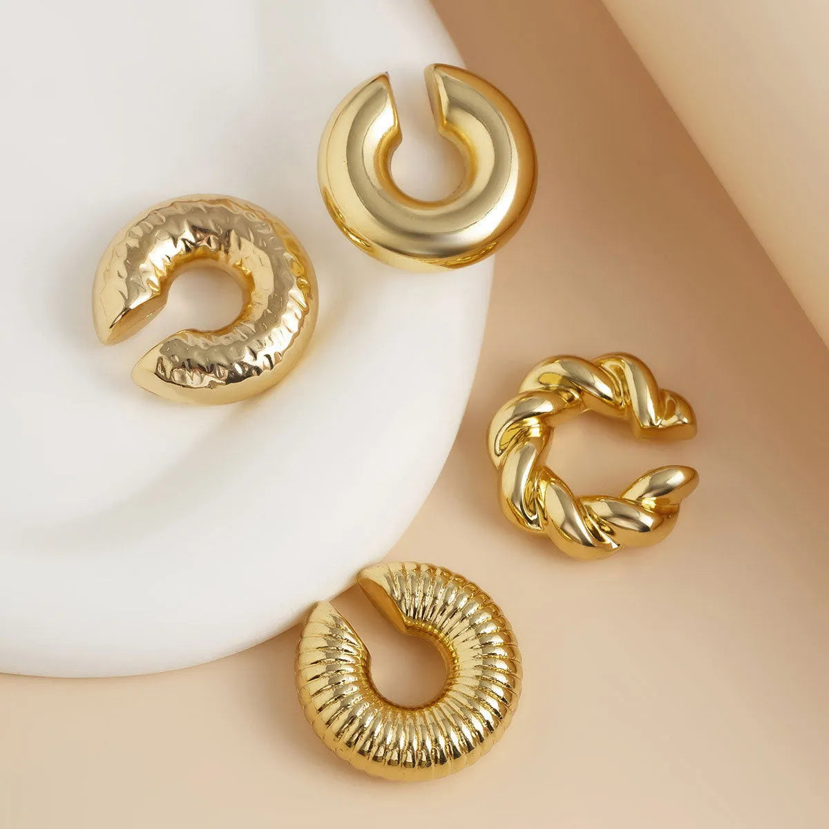 Gold and silver geometric clip-on earrings for women without pierced ears