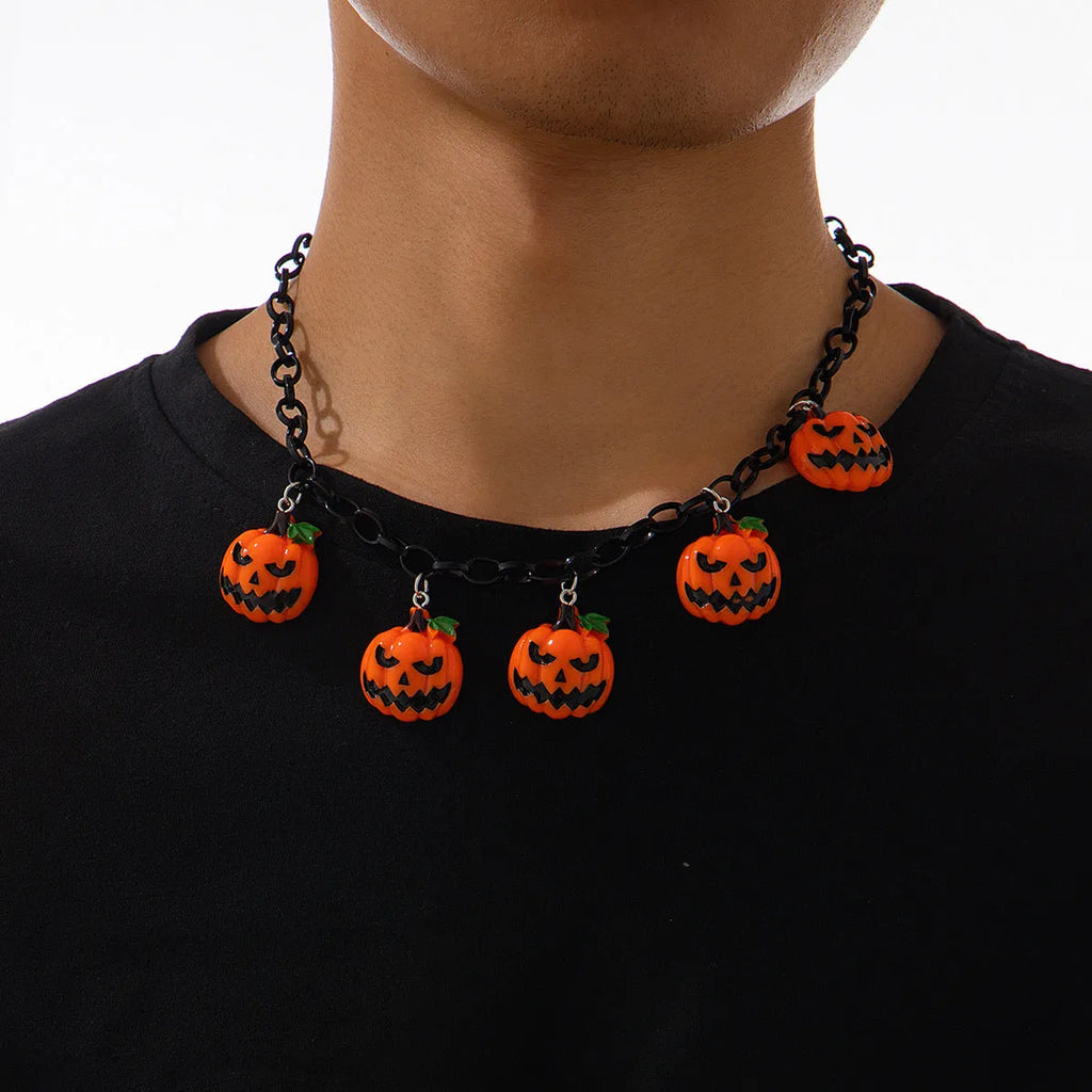 Halloween ghost pumpkin necklace with acrylic pendant in mixed colour 06705 and regular chain
