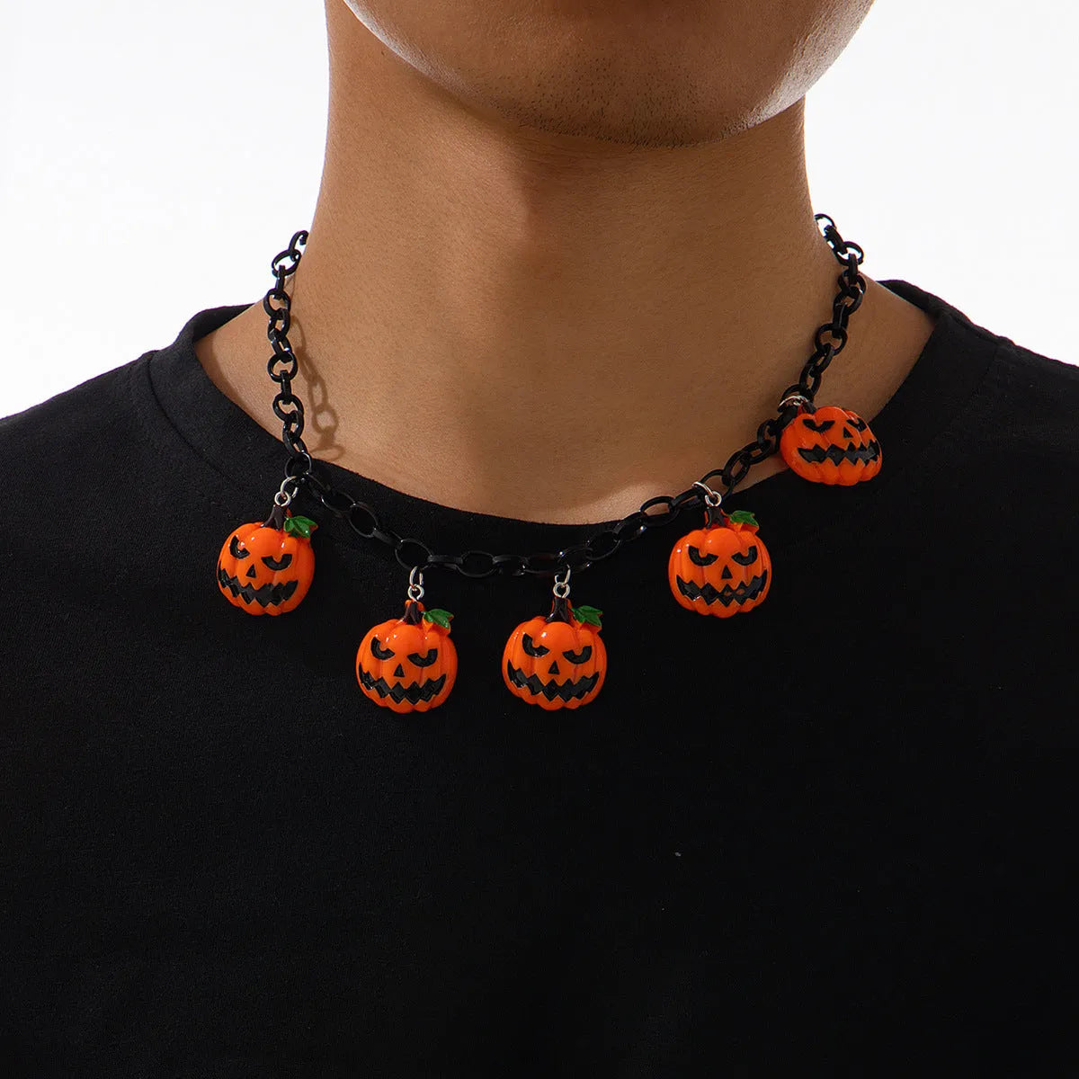 Halloween ghost pumpkin necklace with acrylic pendant in mixed colour 06705 and regular chain
