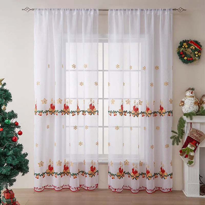 American Christmas curtain with snowflake embroidery design in semi-sunshade fabric
