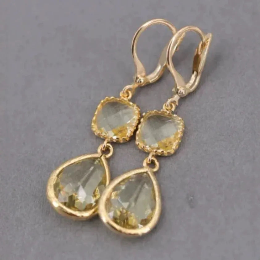 Gold retro geometric long fringe earrings with water droplet design measuring 20-24cm