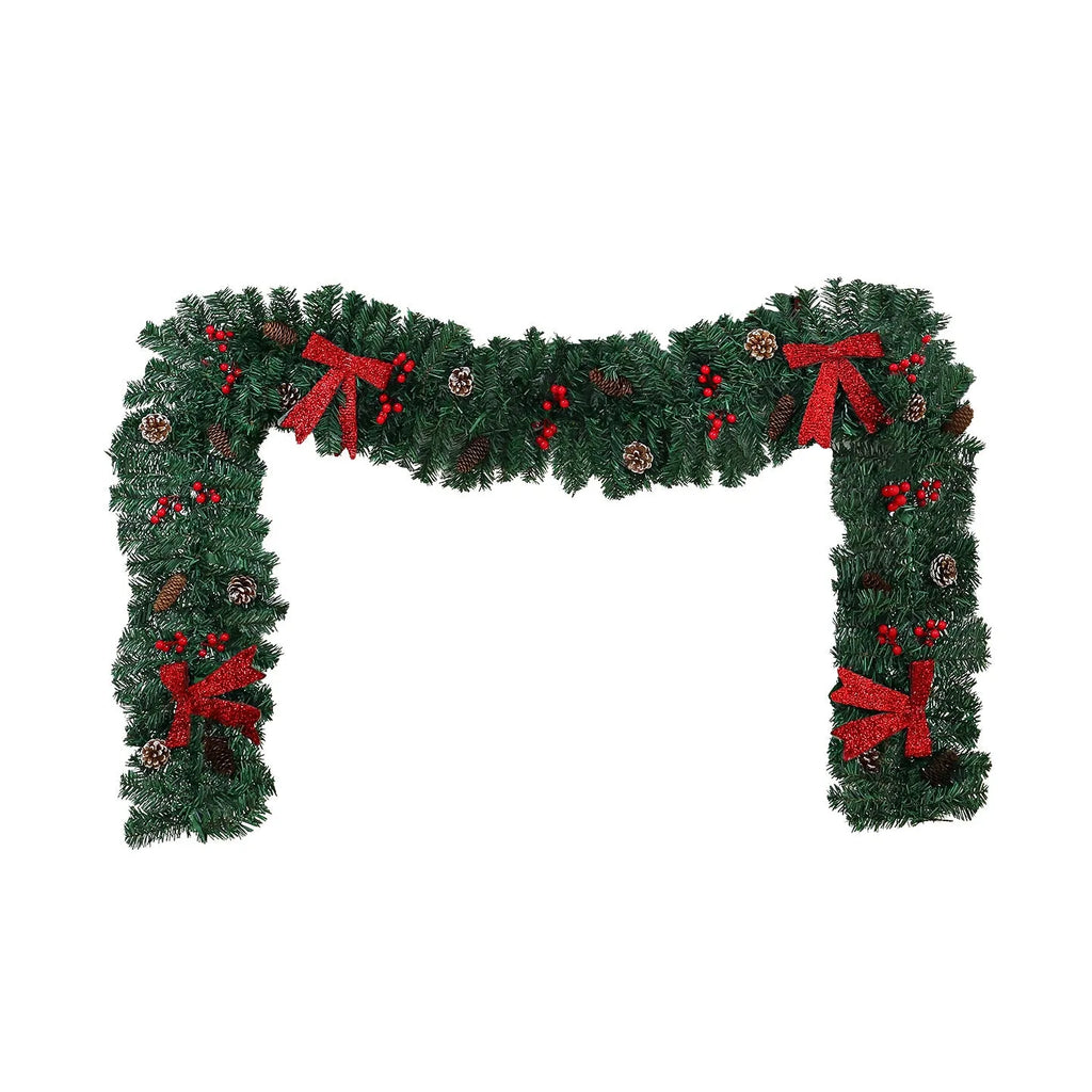 PVC rattan Christmas decorative cane with pine cone and bow design for holiday displays