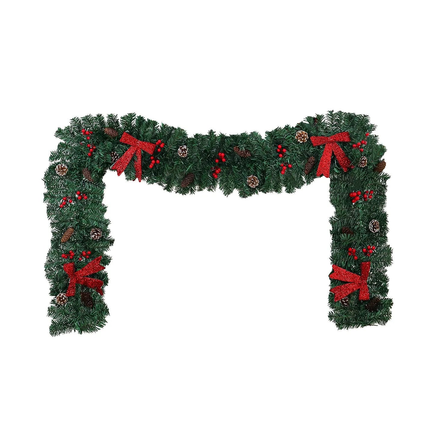 PVC rattan Christmas decorative cane with pine cone and bow design for holiday displays