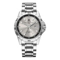 Men's silver stainless steel waterproof watch with luminous hands and sapphire crystal