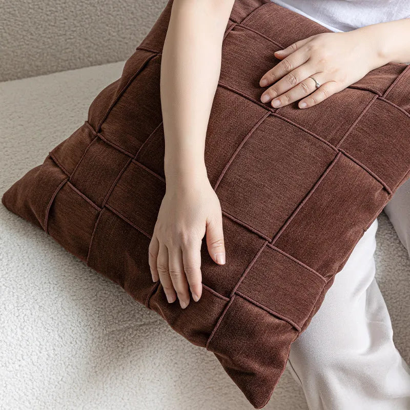 Square chenille woven cushion in a choice of seven colours, shown at 50x50cm size.