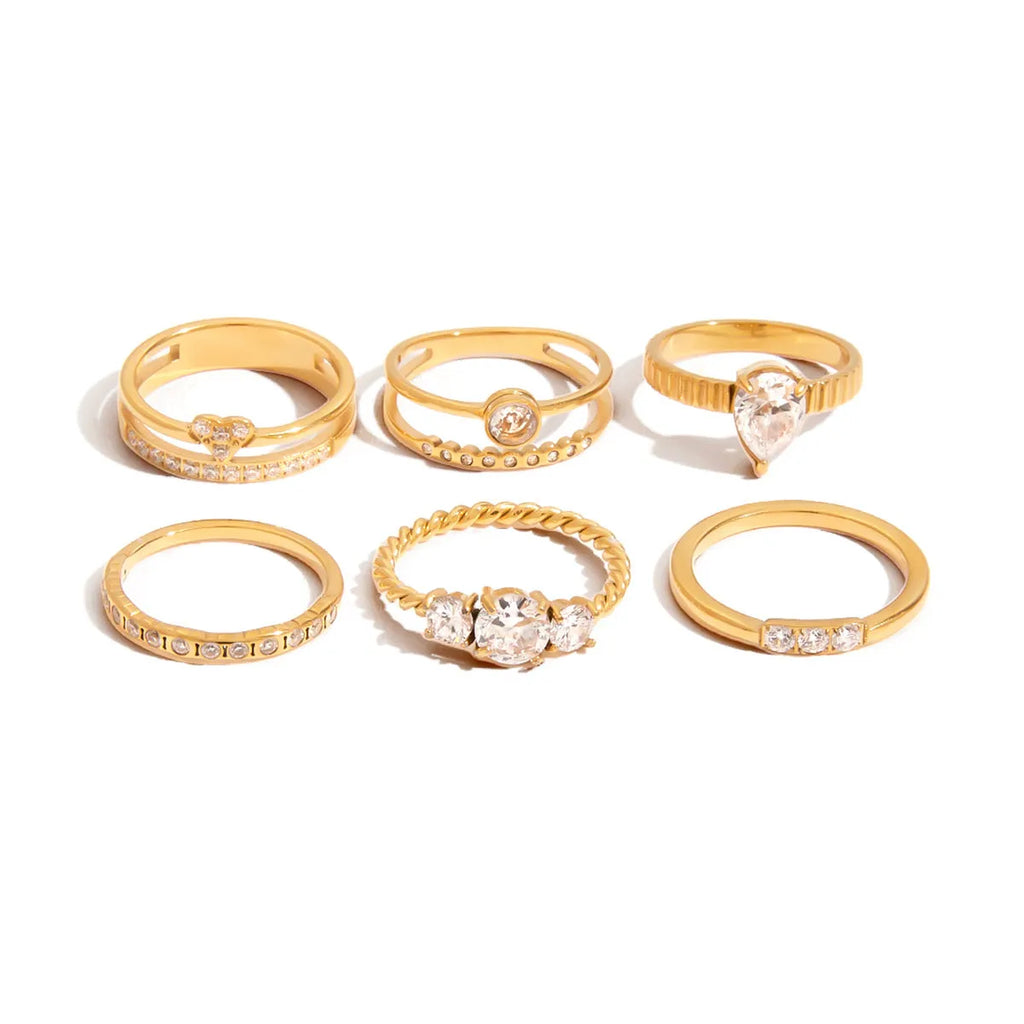 Stainless steel geometric zircon ring in European American style