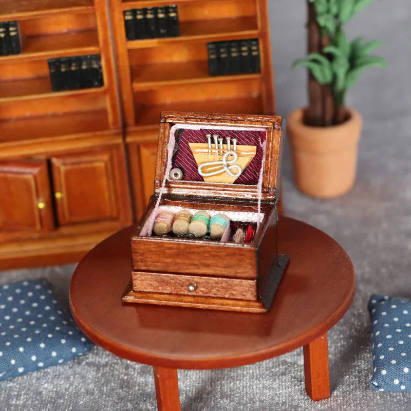 Miniature vintage sewing machine wooden ornament with double-layer birch wood construction