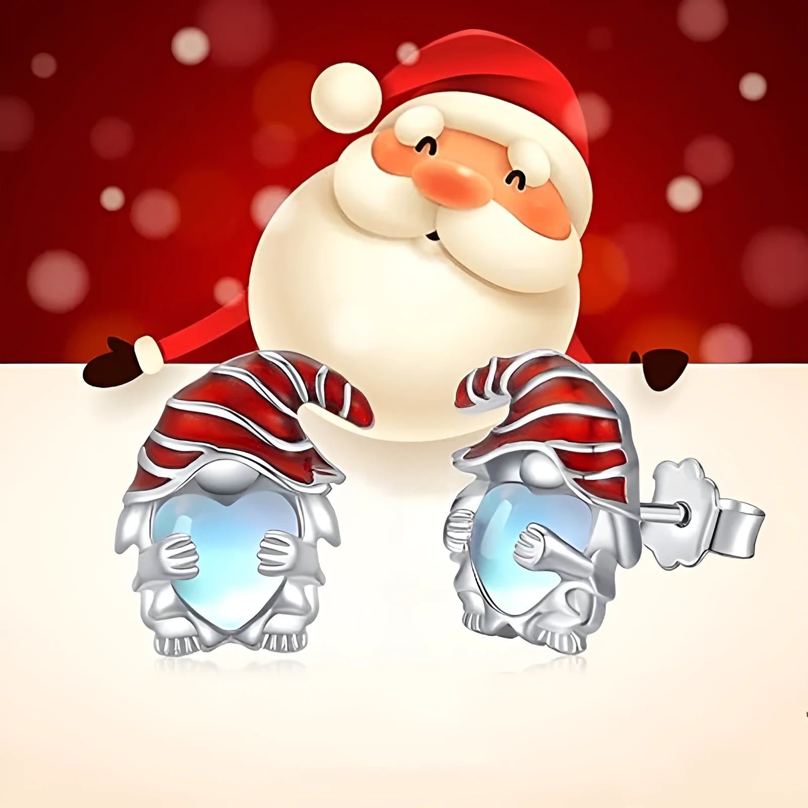Women's heart-shaped earrings with Santa Claus design in white gold colour on copper with electroplating
