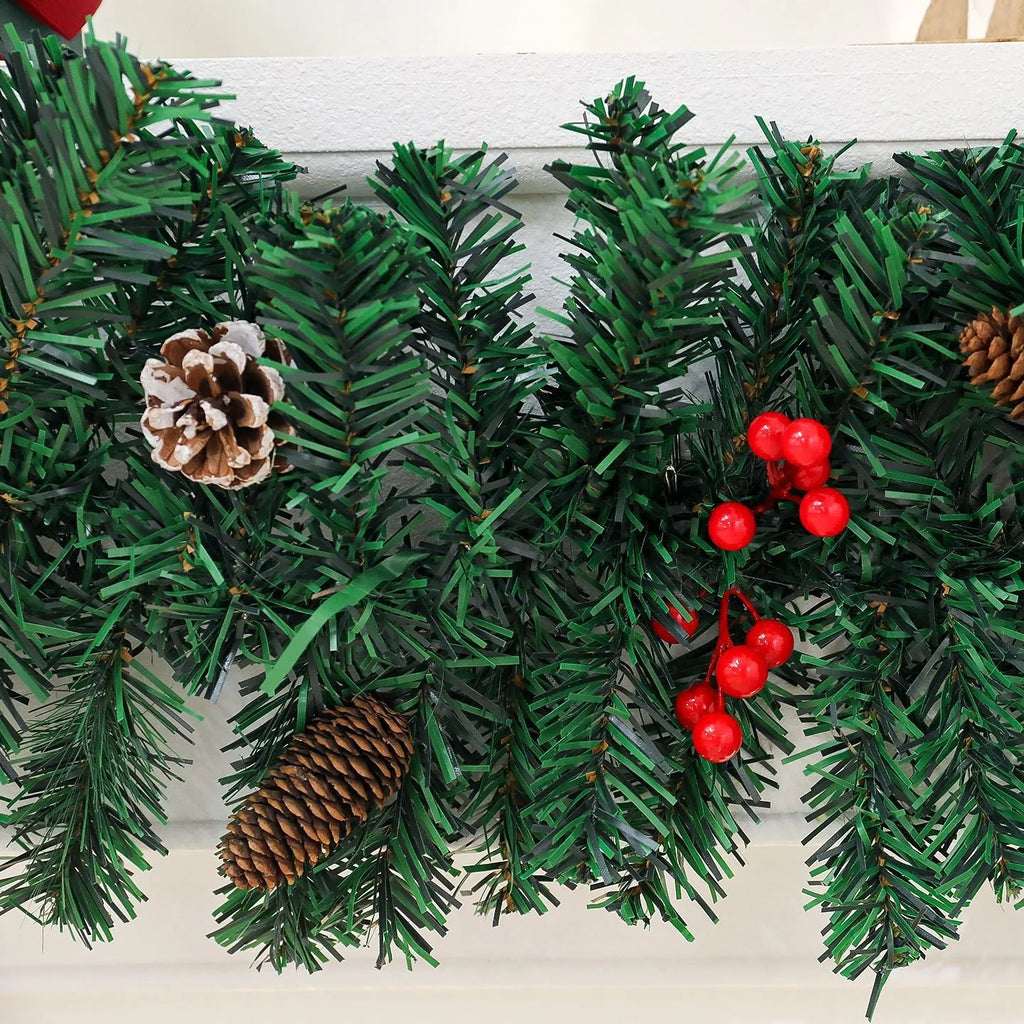 PVC rattan Christmas decorative cane with pine cone and bow design for holiday displays