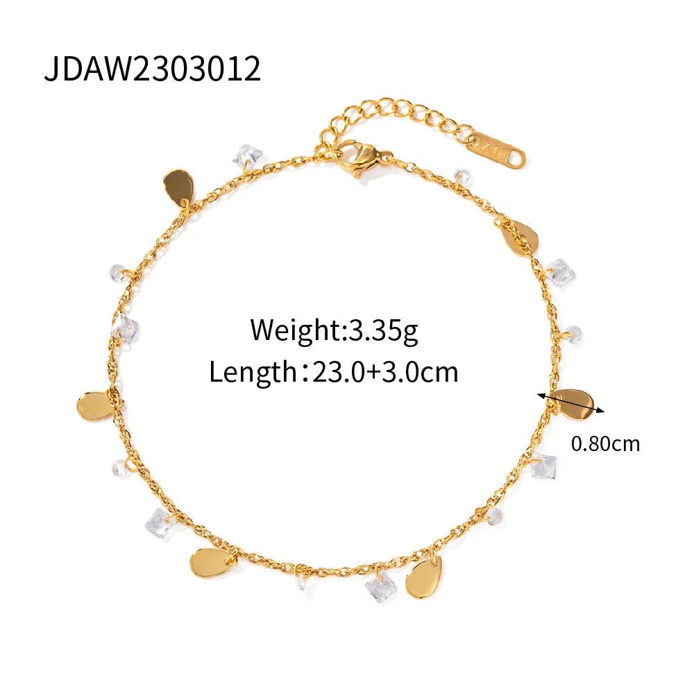 Stainless steel women's anklet with water drop tassels and geometric design elements