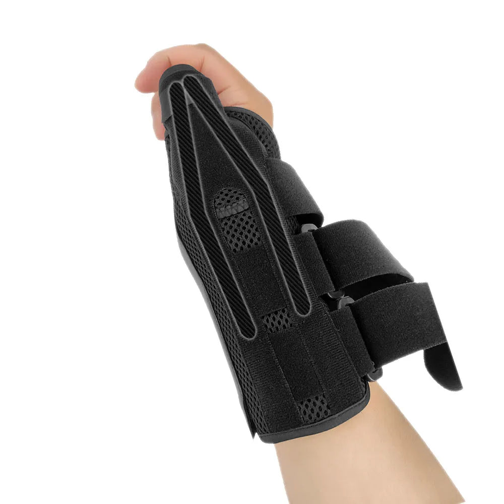 Carbon fiber sports wrist guard with thumb strap stabilisation in black with grey edging