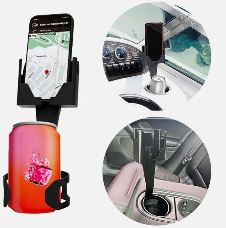 Plastic 2-in-1 car phone holder and cup holder bracket for water cup and mobile phone