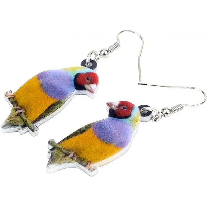 Acrylic Blue Titmouse animal modelling geometric pendant earrings with printed snake elements