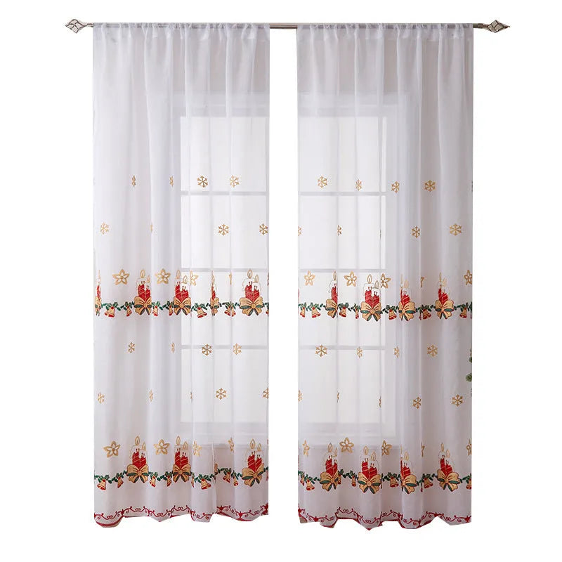 American Christmas curtain with snowflake embroidery design in semi-sunshade fabric