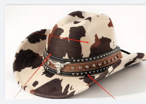 Brown leather velvet curved edge Western cowboy hat with a conical crown on a wooden surface.