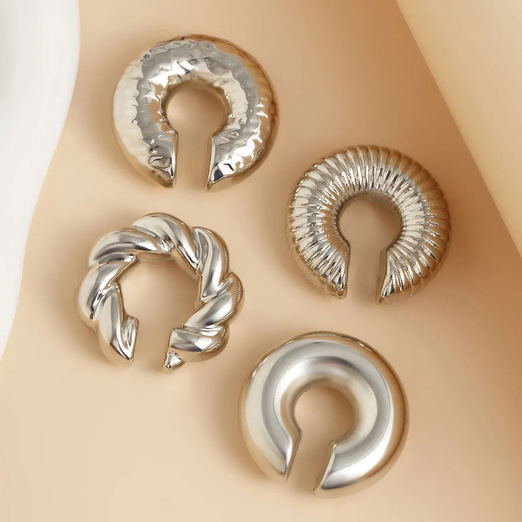 Gold and silver geometric clip-on earrings for women without pierced ears