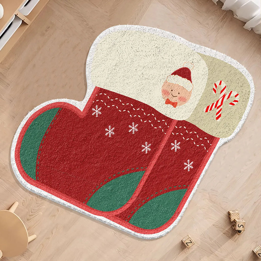 Christmas round carpet with imitation cashmere surface showing festive gingerbread man and tree designs