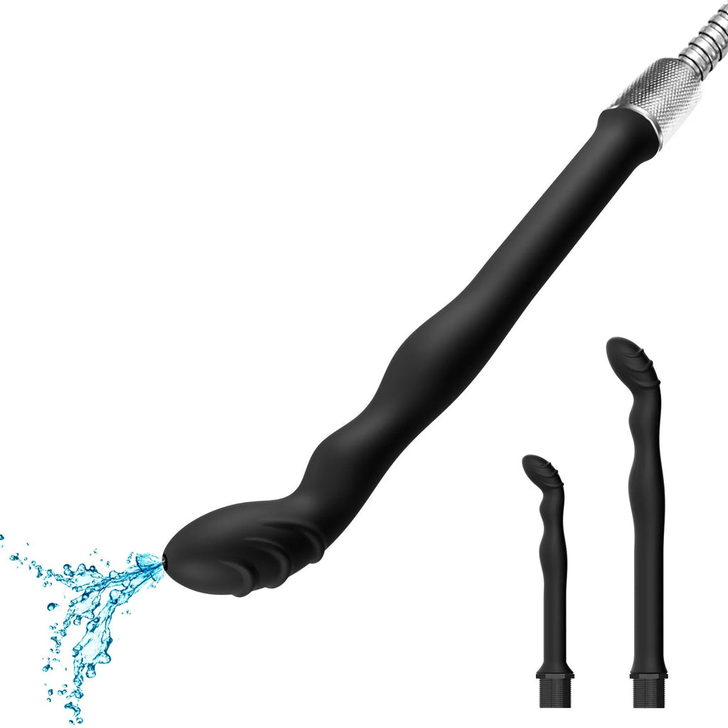 Black silicone hosepipe flusher enema for rectal irrigation with tapered nozzle