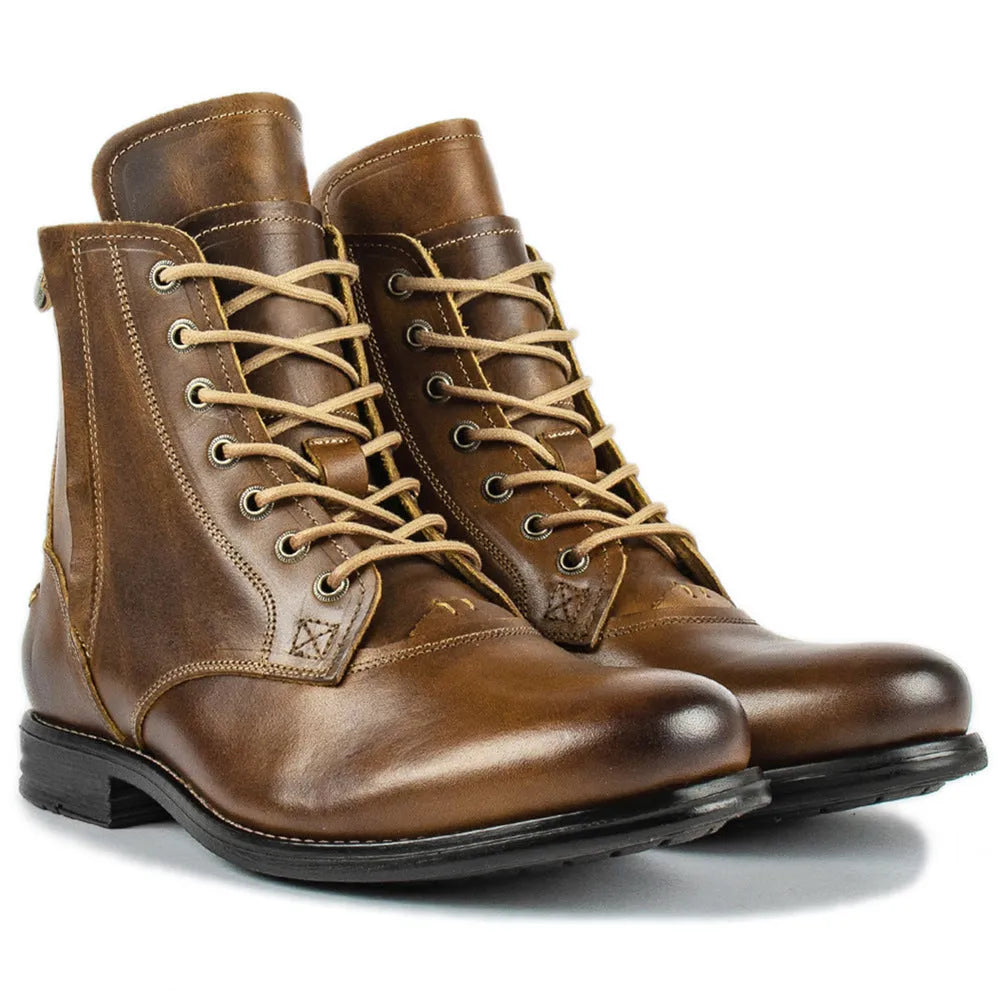 Men's black leather ankle boots with side zipper and beef tendon sole