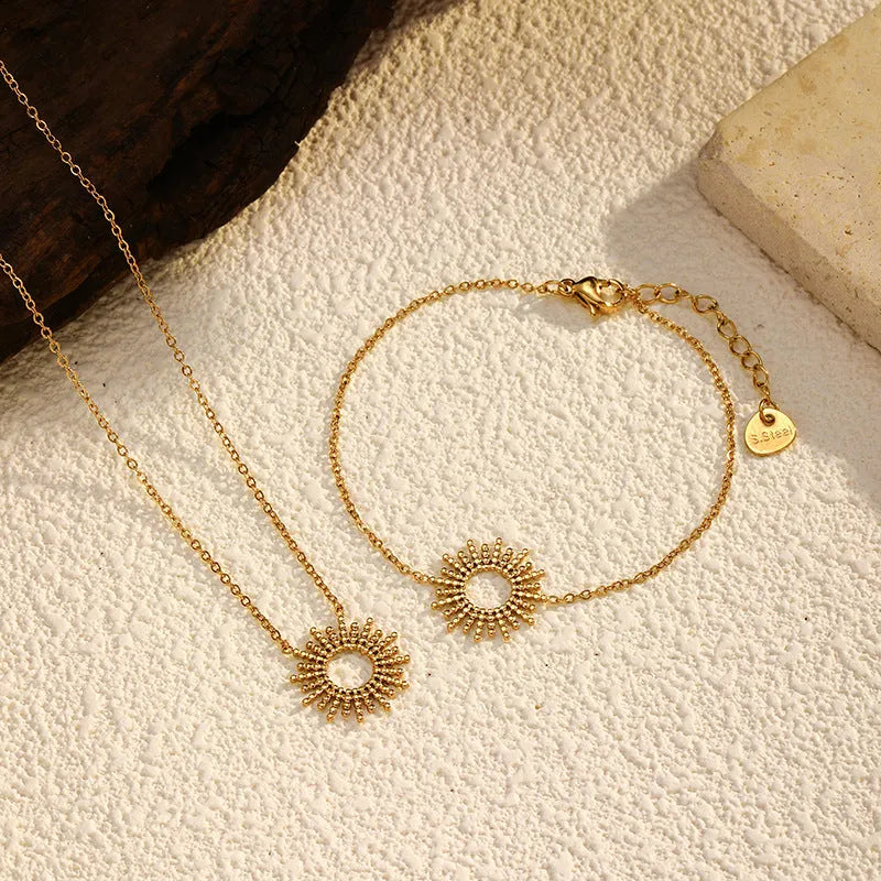 SUNFLOWER Series 14K gold-plated geometric chain necklace and bracelet set for women