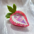Handmade strawberry charm hairpin in pastoral style, shown in red and pink colour options.