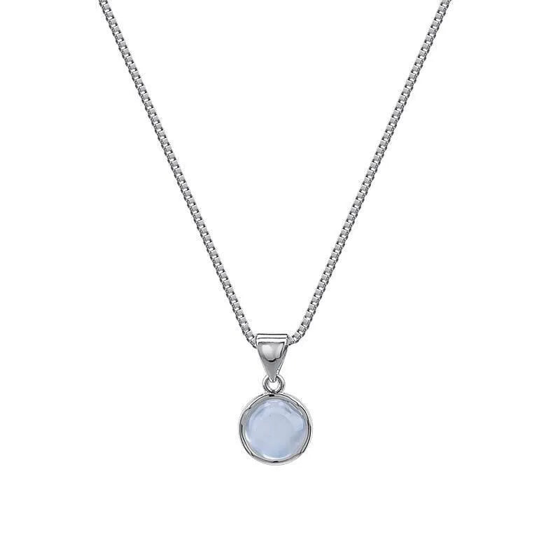 Women's adjustable Korean-style necklace with oval artificial crystal pendant and box chain