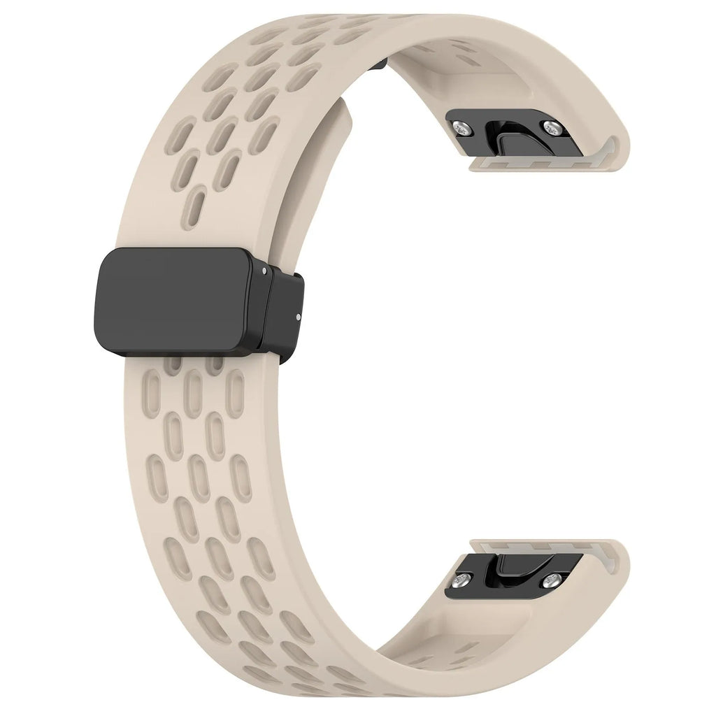 Garmin Fenix quick release silicone sport band in multiple colours showing quick-release mechanism.