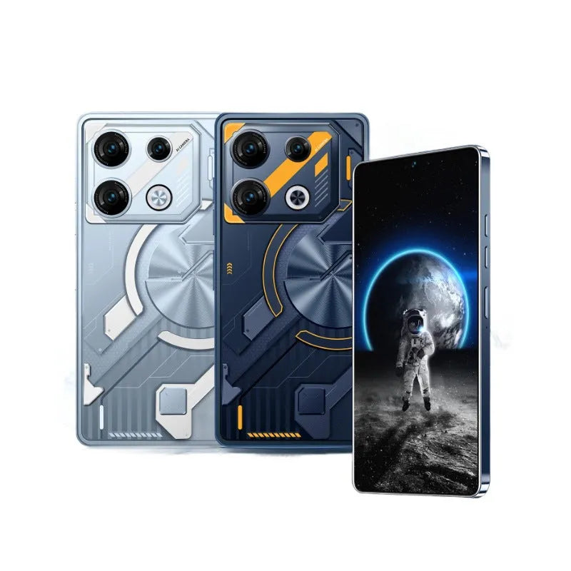 GT10 Pro Android phone with straight plate design in blue and silver colour options