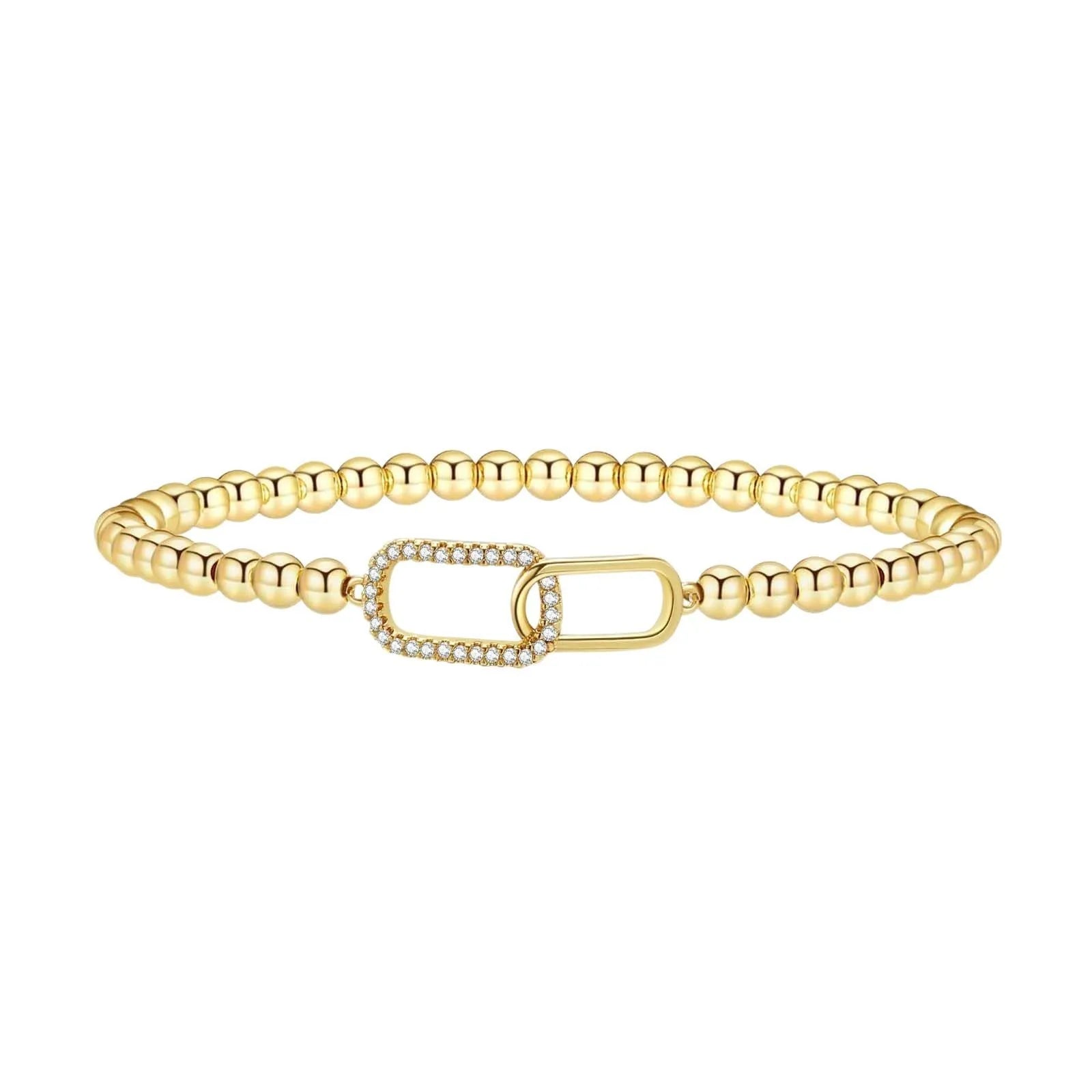Women's adjustable stainless steel beaded bracelet in geometric design