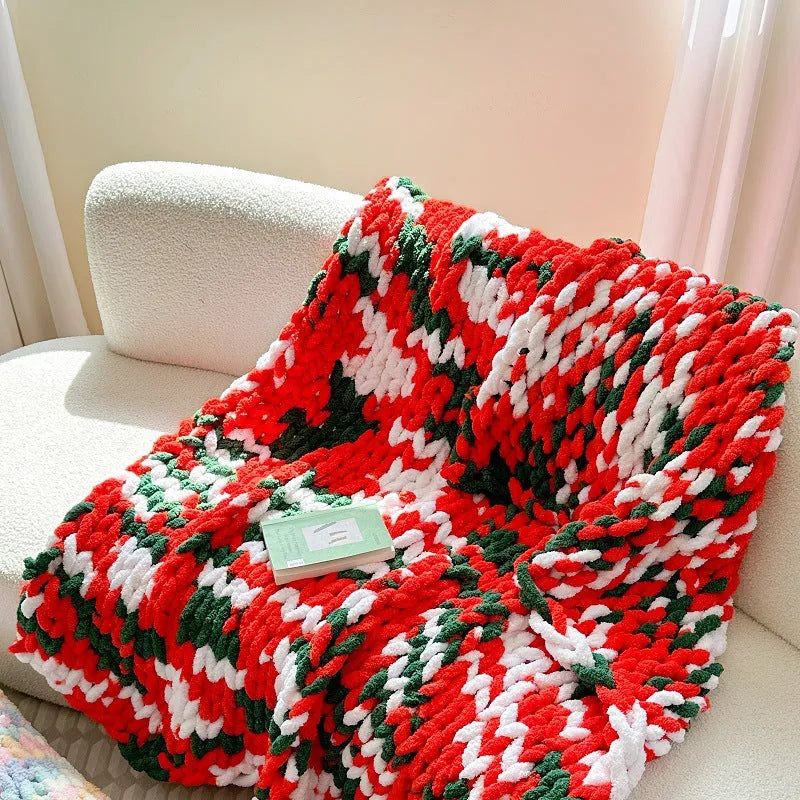 Chenille cover blanket with striped hand-dyed pattern in colour options including caramel mango.