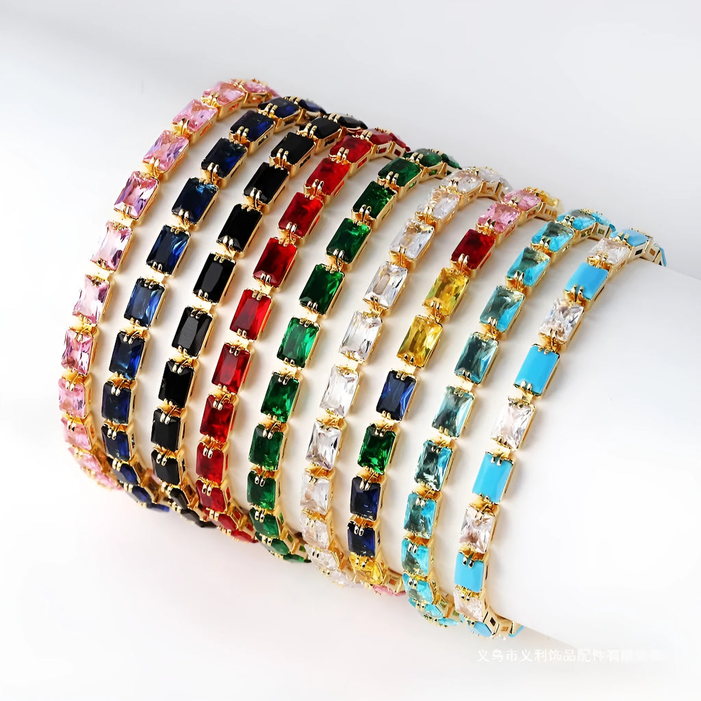 Women's zircon bracelet with electroplated gold or platinum finish and coloured gemstones