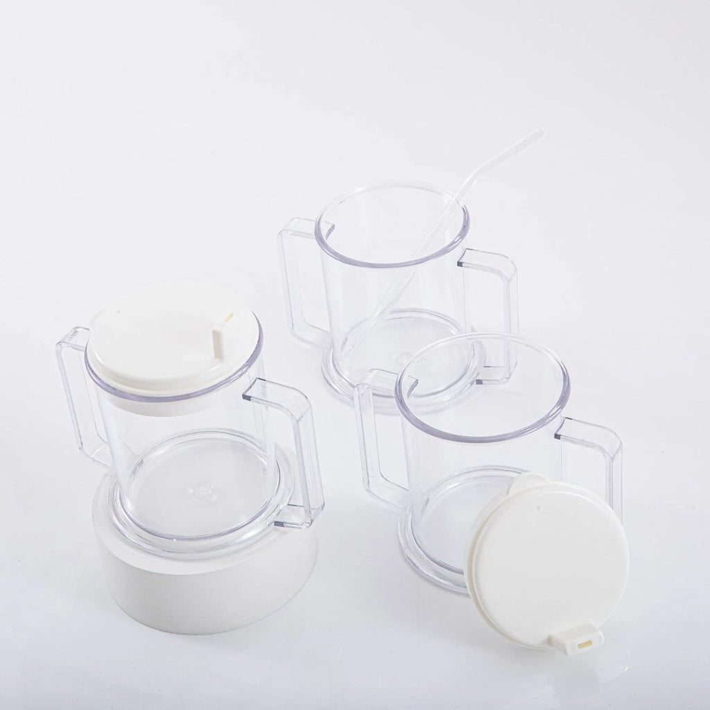 Transparent spill-proof lightweight drinking cup with modern minimalist design