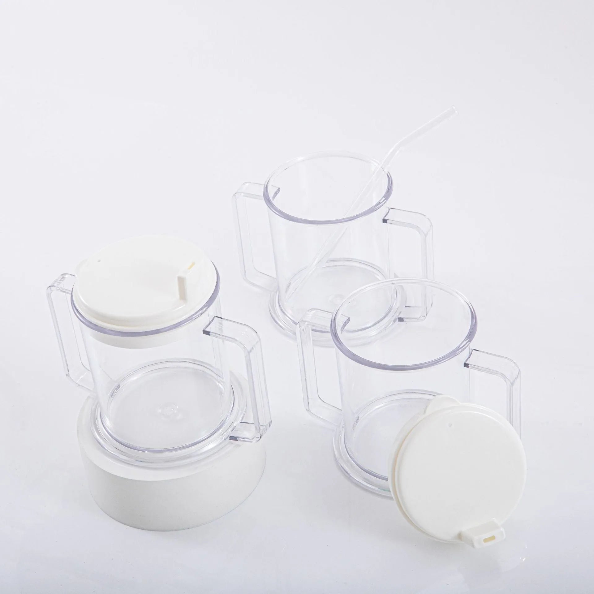 Transparent spill-proof lightweight drinking cup with modern minimalist design
