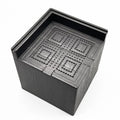Four black plastic furniture foot mats for bed and sofa height adjustment