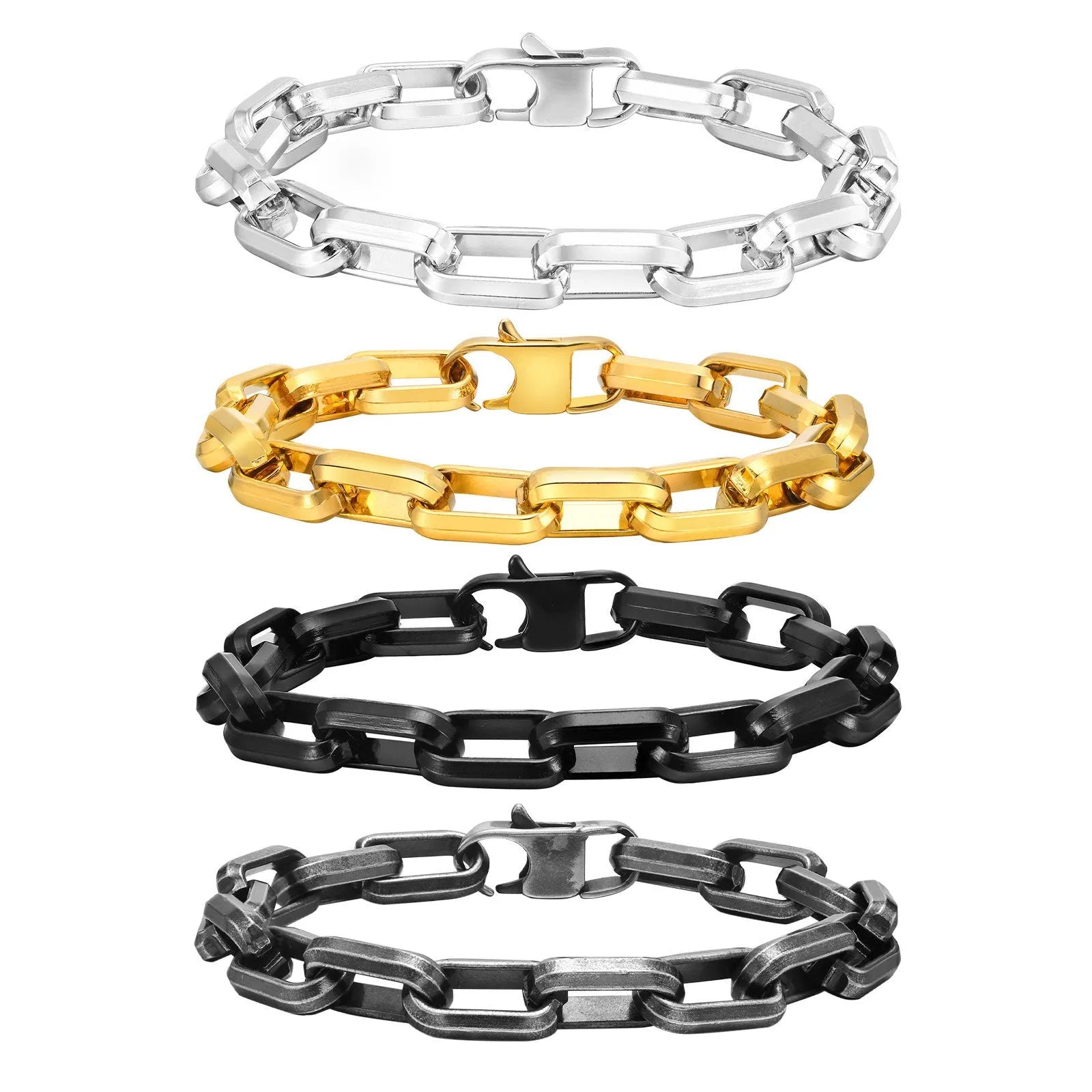 Men's titanium steel square chain bracelet in simple design on wrist.
