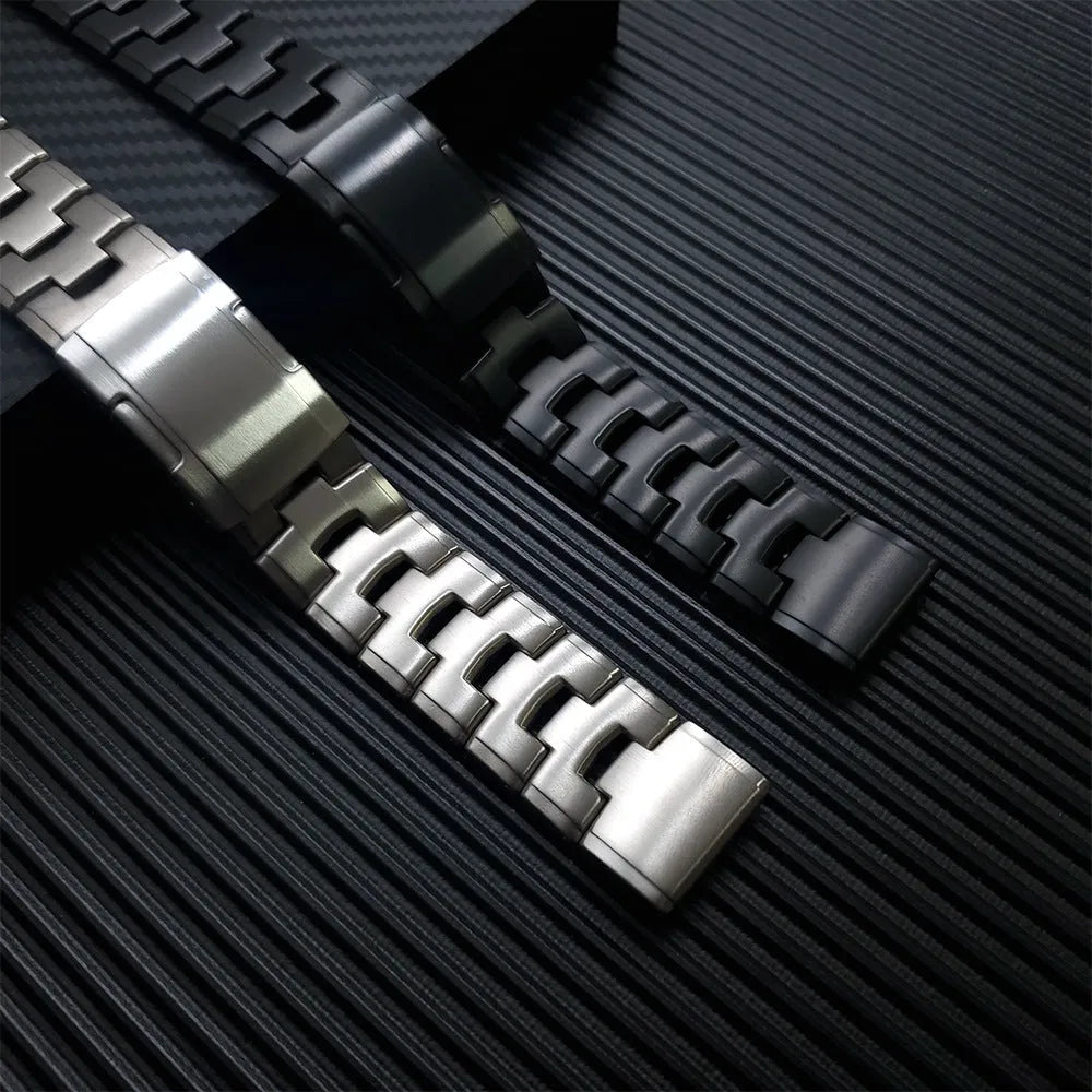 Garmin Jiaming Fenix replacement watch strap in black, silver, titanium colours for 22mm and 26mm widths