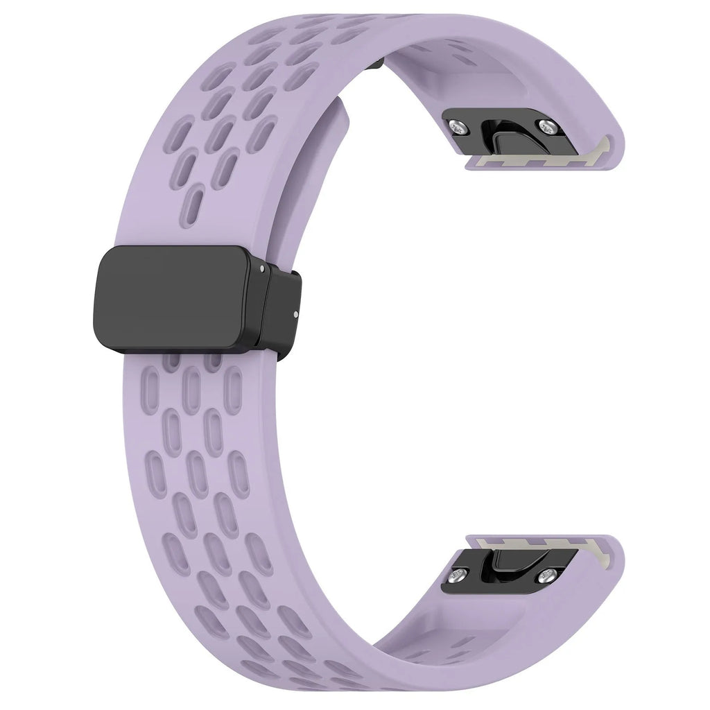 Garmin Fenix quick release silicone sport band in multiple colours showing quick-release mechanism.