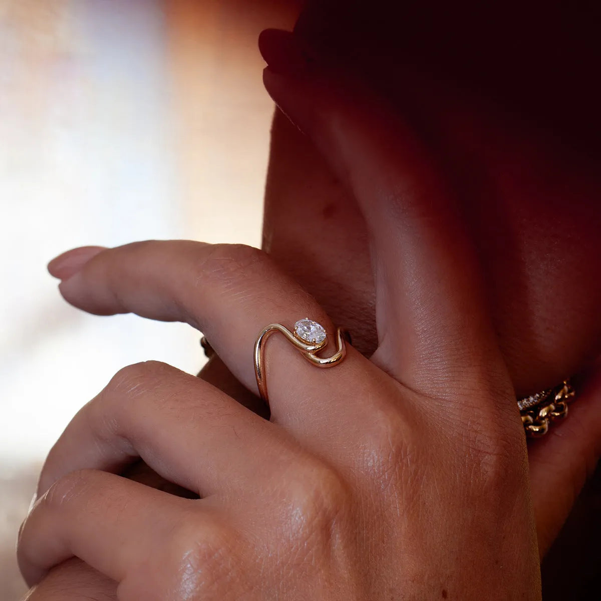 Stainless steel geometric zircon ring in European American style